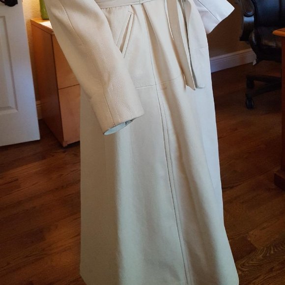 EXC Long White Leather Coat Fox Fur Collar 8 10 12 - Picture 4 of 10
